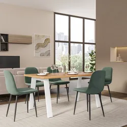 Tavolo da pranzo 150x70 cm top effetto rovere gold 38 mm e gambe in metallo bianco -Juls