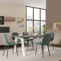 Tavolo da pranzo 150x70 cm top effetto rovere grigio 38 mm e gambe in metallo bianco - Juls