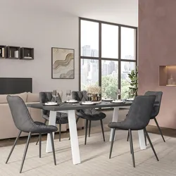 Tavolo da pranzo 180x90 cm top antracite 38 mm e gambe in metallo bianco - Juls