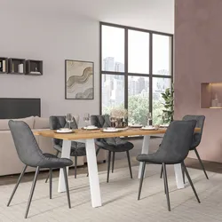 Tavolo da pranzo 200x100 cm top effetto rovere gold 38 mm e gambe in metallo bianco - Juls