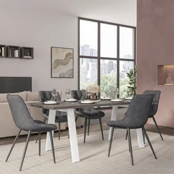 Tavolo da pranzo 200x100 cm top effetto rovere grigio 38 mm e gambe in metallo bianco - Juls