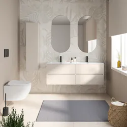 Mobile bagno sospeso 140 cm cashmere con 4 cassetti e lavabo con specchio - Cuki