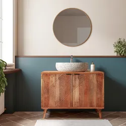 Mobile bagno portalavabo 100 cm con 2 ante in legno di mango naturale e specchio - Fluente