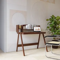 Scrivania 100x60 cm in legno noce con libreria integrata - Furwal