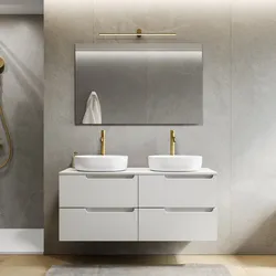 Mobile bagno sospeso 120 cm bianco opaco cannettato 4 cassetti con top e specchio - Konai plus
