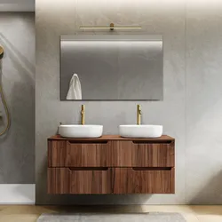 Mobile bagno sospeso 120 cm rovere deciso cannettato 4 cassetti con top e specchio - Konai plus