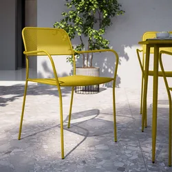 Sedia da esterno con braccioli impilabile in acciaio senape - Faber