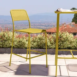 Sgabello alto da esterno impilabile in acciaio senape - Faber