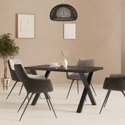 Tavolo 140x90 cm piano in legno di acacia nero 55 mm e gambe a X 8x4 in metallo nero - Freia Acacia