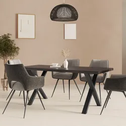 Tavolo 180x90 cm piano in legno di acacia nero 55 mm e gambe a X 8x4 in metallo nero - Freia Acacia