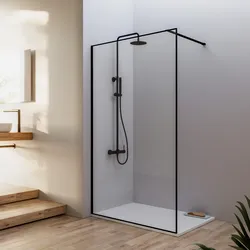 Box doccia Walk in frame 120 cm vetro anticalcare trasparente e profilo nero opaco 200h - Deline