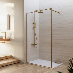 Box doccia Walk in frame 120 cm vetro anticalcare trasparente e profilo oro spazzolato 200h - Deline