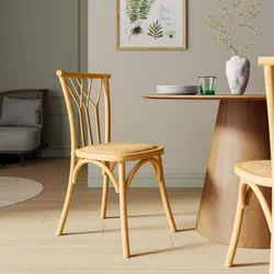 Sedia in legno di olmo naturale con seduta in rattan - Aymit