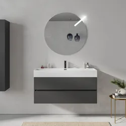 Mobile bagno sospeso 120 cm antracite 2 cassetti con lavabo integrato e  specchio - Cuki