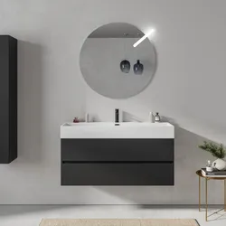 Mobile bagno sospeso 120 cm nero opaco 2 cassetti con lavabo integrato e specchio - Cuki