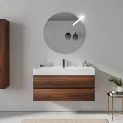 Mobile bagno sospeso 120 cm rovere deciso 2 cassetti con lavabo integrato e specchio - Cuki