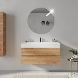 Mobile bagno sospeso 120 cm rovere gold 2 cassetti con lavabo integrato e specchio - Cuki