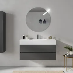 Mobile bagno sospeso 120 cm antracite 2 cassetti con lavabo in resina a  specchio - Cuki
