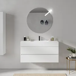 Mobile bagno sospeso 120 cm bianco opaco 2 cassetti con lavabo in resina a specchio - Cuki