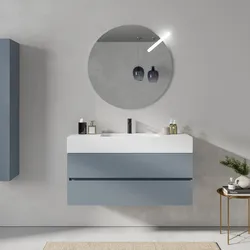 Mobile bagno sospeso 120 cm carta da zucchero 2 cassetti con lavabo in resina a  specchio - Cuki