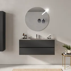 Mobile bagno sospeso 120 cm antracite 2 cassetti con lavabo in vetro marrone kodiak e specchio - Cuki