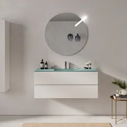 Mobile bagno sospeso 120 cm bianco opaco con lavabo in vetro verde oltremare e specchio - Cuki