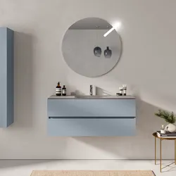 Mobile bagno sospeso 120 cm carta da zucchero 2 cassetti con lavabo in vetro marrone kodiak e specchio - Cuki