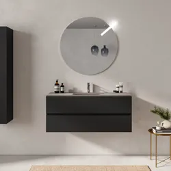 Mobile bagno sospeso 120 cm nero opaco 2 cassetti con lavabo in vetro marrone kodiak e specchio - Cuki
