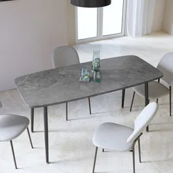 Tavolo allungabile 120-160x80 cm con top effetto pietra antracite e gambe in metallo nero - Freddie