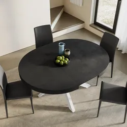 Tavolo rotondo allungabile 120-160x120 cm top nero cemento con gambe in metallo bianco - Barker
