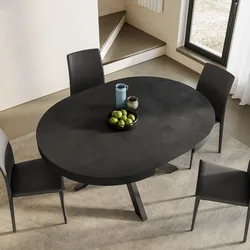 Tavolo rotondo allungabile 120-160x120 cm top nero cemento con gambe in metallo nero - Barker