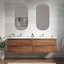Mobile bagno sospeso 160 cm con cassetti noce maior effetto cannettato e specchio - Bamas