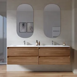 Mobile bagno sospeso 160 cm con cassetti noce maior e specchio - Morea