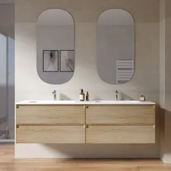 Mobile bagno sospeso 160 cm con cassetti rovere chiaro e specchio - Morea