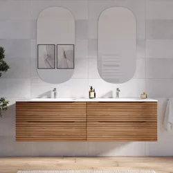 Mobile bagno sospeso 160 cm con cassetti noce maior e specchio - Nosybe