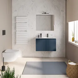 Mobile bagno sospeso 80 cm blu esotico con ante e lavabo dx con specchio - Cuki