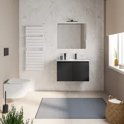 Mobile bagno sospeso 80 cm nero opaco con ante e lavabo dx con specchio - Cuki