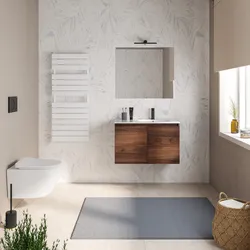 Mobile bagno sospeso 80 cm rovere deciso con ante e lavabo dx con specchio - Cuki