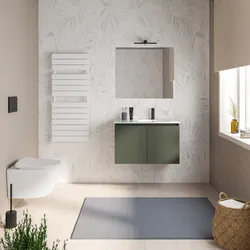 Mobile bagno sospeso 80 cm verde cemento con ante e lavabo dx con specchio - Cuki