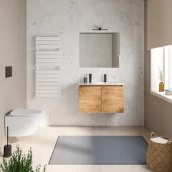 Mobile bagno sospeso 80 cm rovere gold con ante e lavabo dx con specchio - Cuki