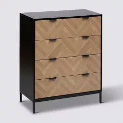 Cassettiera 80x40 cm in acciaio nero con 4 cassetti in legno effetto parquet - Blacky