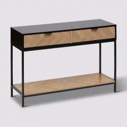 Consolle 110x35 cm in acciaio nero con 2 cassetti in legno effetto parquet - Blacky