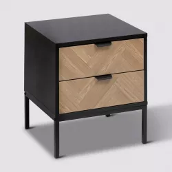 Comodino 50x40 cm in acciaio nero con 2 cassetti in legno effetto parquet - Blacky