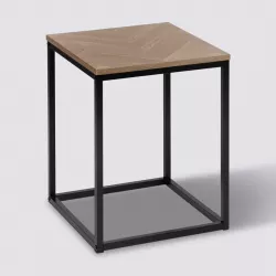 Tavolino 40x40 cm in acciaio nero e top in legno effetto parquet - Blacky
