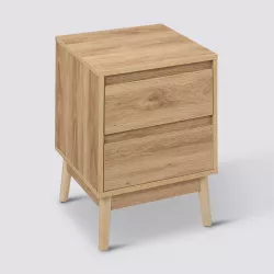 Comodino 40x40x56h cm con 2 cassetti in legno nobilitato rovere naturale - Nathur