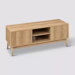 Mobile porta tv 120x39 cm con ante e ripiani in legno nobilitato rovere naturale - Nathur