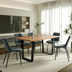 Tavolo da pranzo 160x90 cm con top rovere e gambe in metallo nero - Naron