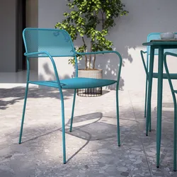 Sedia da esterno con braccioli impilabile in acciaio blu maldive - Faber