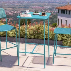 Tavolo alto da esterno 60x60 cm in acciaio blu maldive - Faber