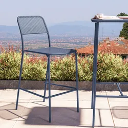 Sgabello alto da esterno impilabile in acciaio blu oceano - Faber